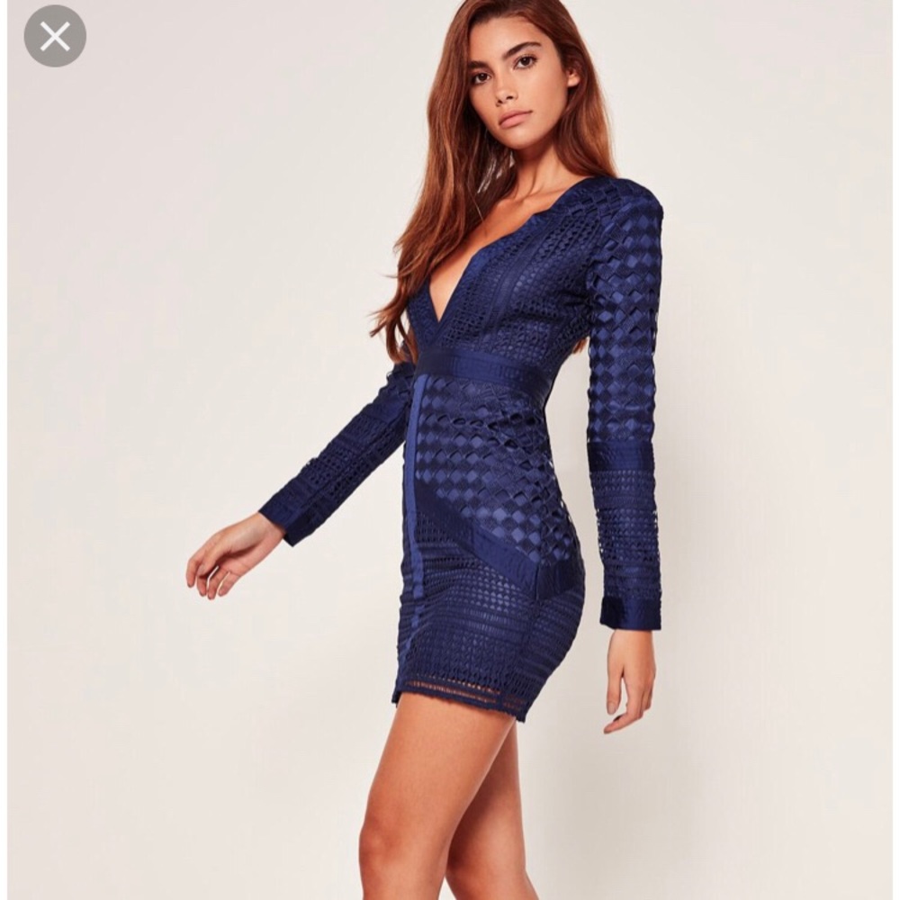 Missguided Navy Lace Plunge Dress